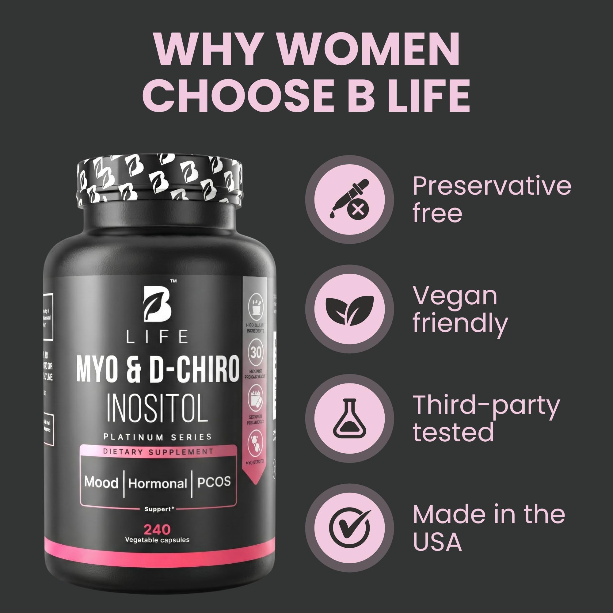 Woman reviewing supplement routine for cycle support with B Life Company.