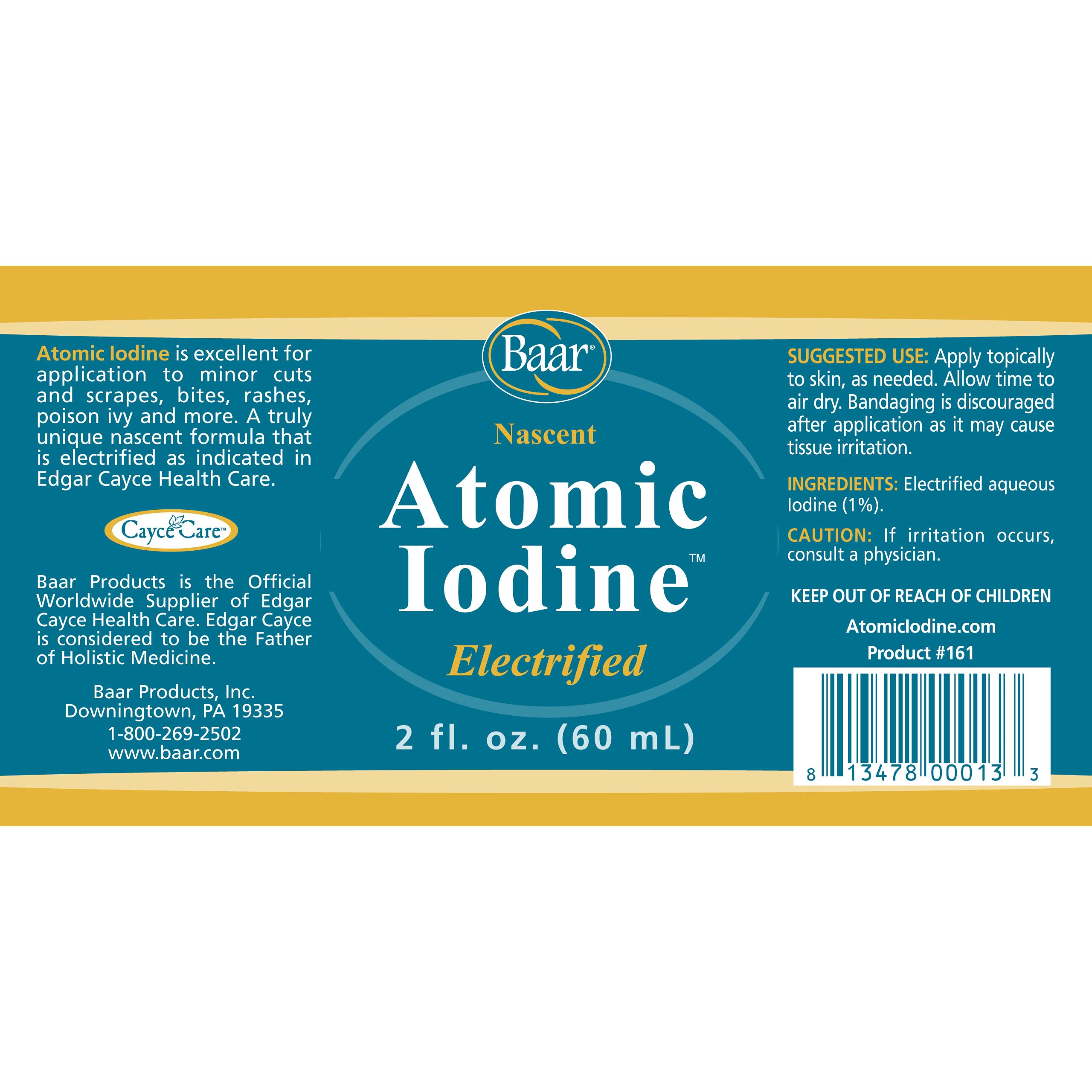 Baar Atomic Iodine external-application demonstrates topical use for minor skin issues.