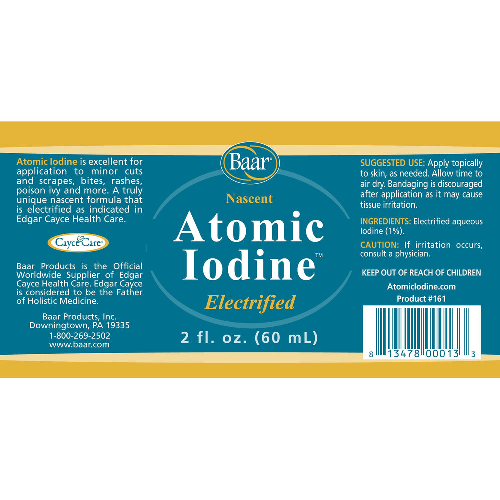 Baar Atomic Iodine external-application demonstrates topical use for minor skin issues.