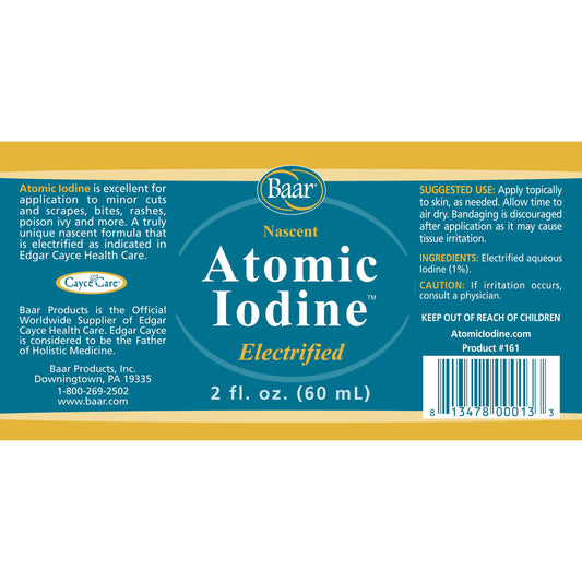 Baar Atomic Iodine external-application demonstrates topical use for minor skin issues.