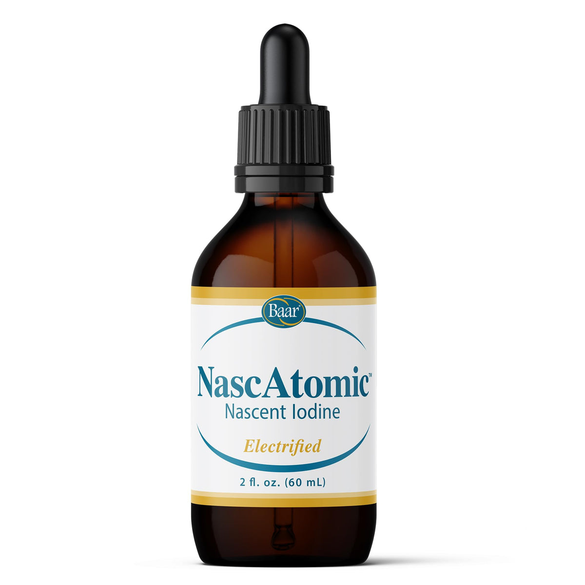 Baar NascAtomic iodine bottle with nascent formula for daily use and energy potential.