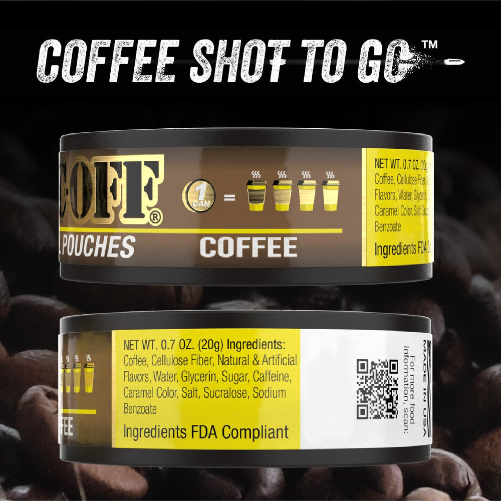 BACC OFF caramel coffee pouches in hand demonstrate portable coffee pleasure
