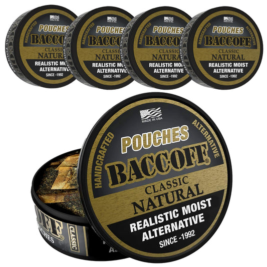 Bacc Off classic natural pouches - front view, smoky black tea flavor for discreet, flavorful sessions.