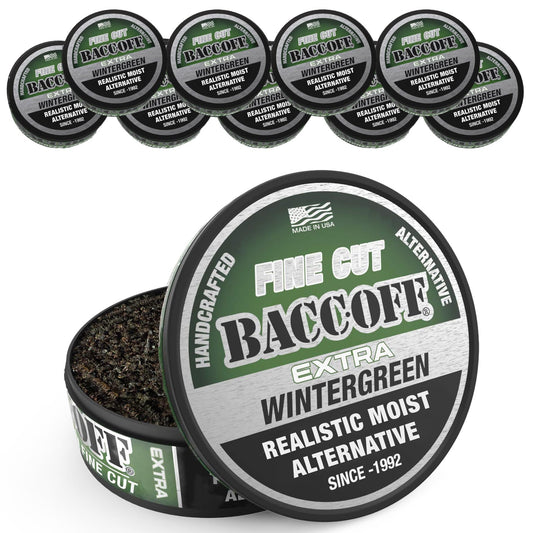 BACC OFF Extra Wintergreen Fine Cut can displays bold flavor in a familiar can