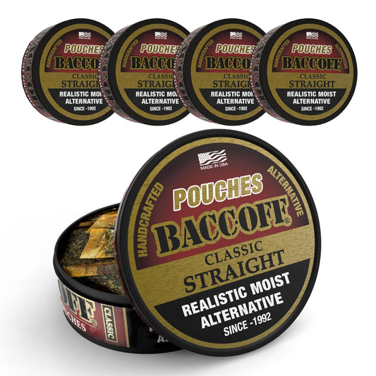 BACC OFF five-can pack display demonstrates convenient, ready-to-use pouches on the go.
