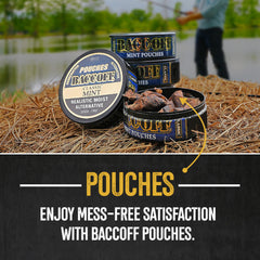 BACC OFF five-can mint display highlights the full product line
