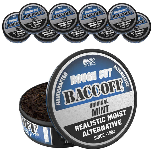 BACC OFF Mint Rough Cut can close-up highlights bold icy mint flavor.