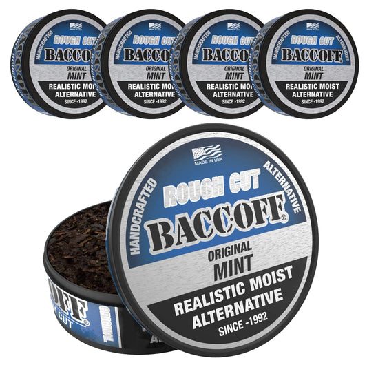 BACC OFF Mint Rough Cut can showing bold icy mint flavor for quick refreshment.