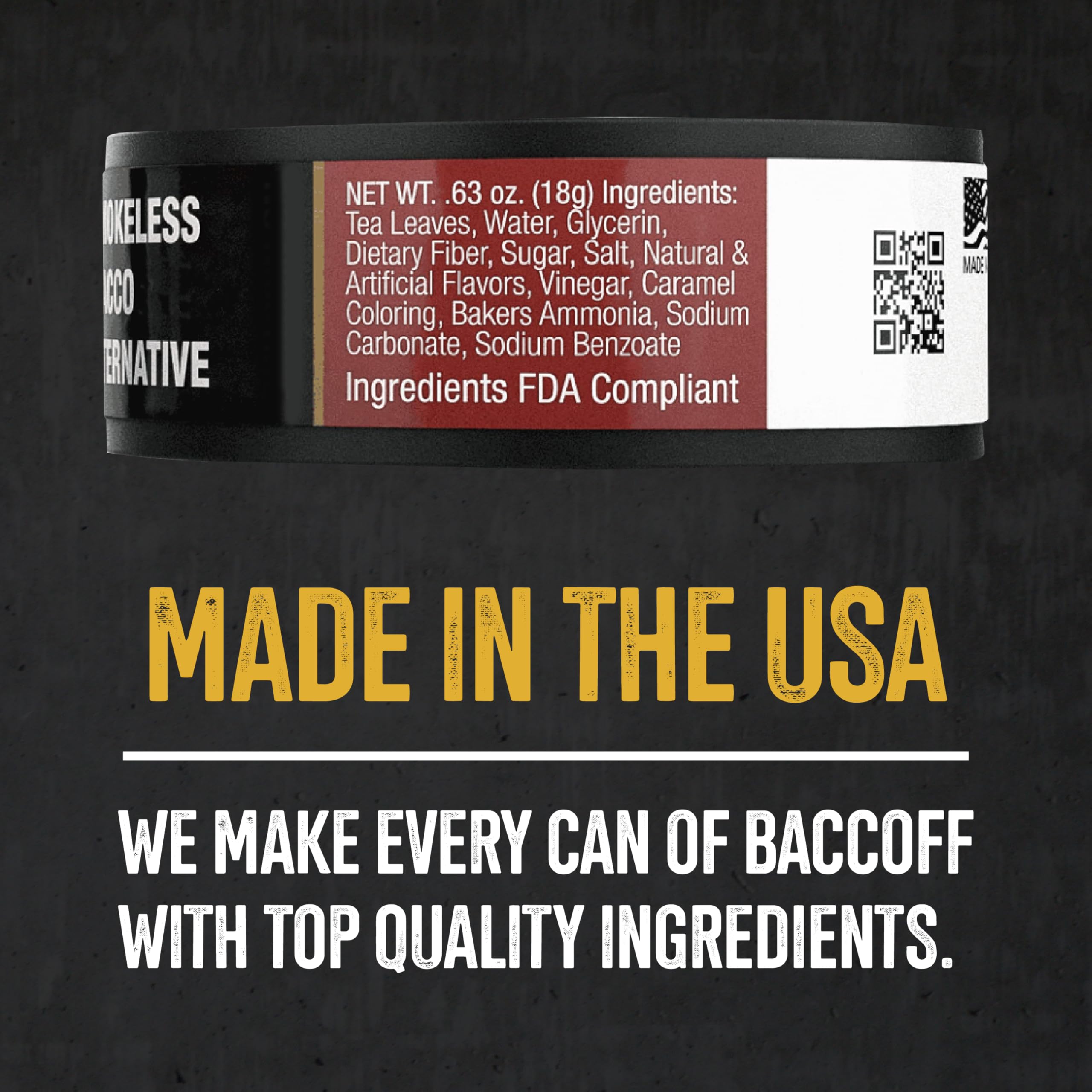 BACC OFF straight pouches closeup highlights authentic black tea base flavor.