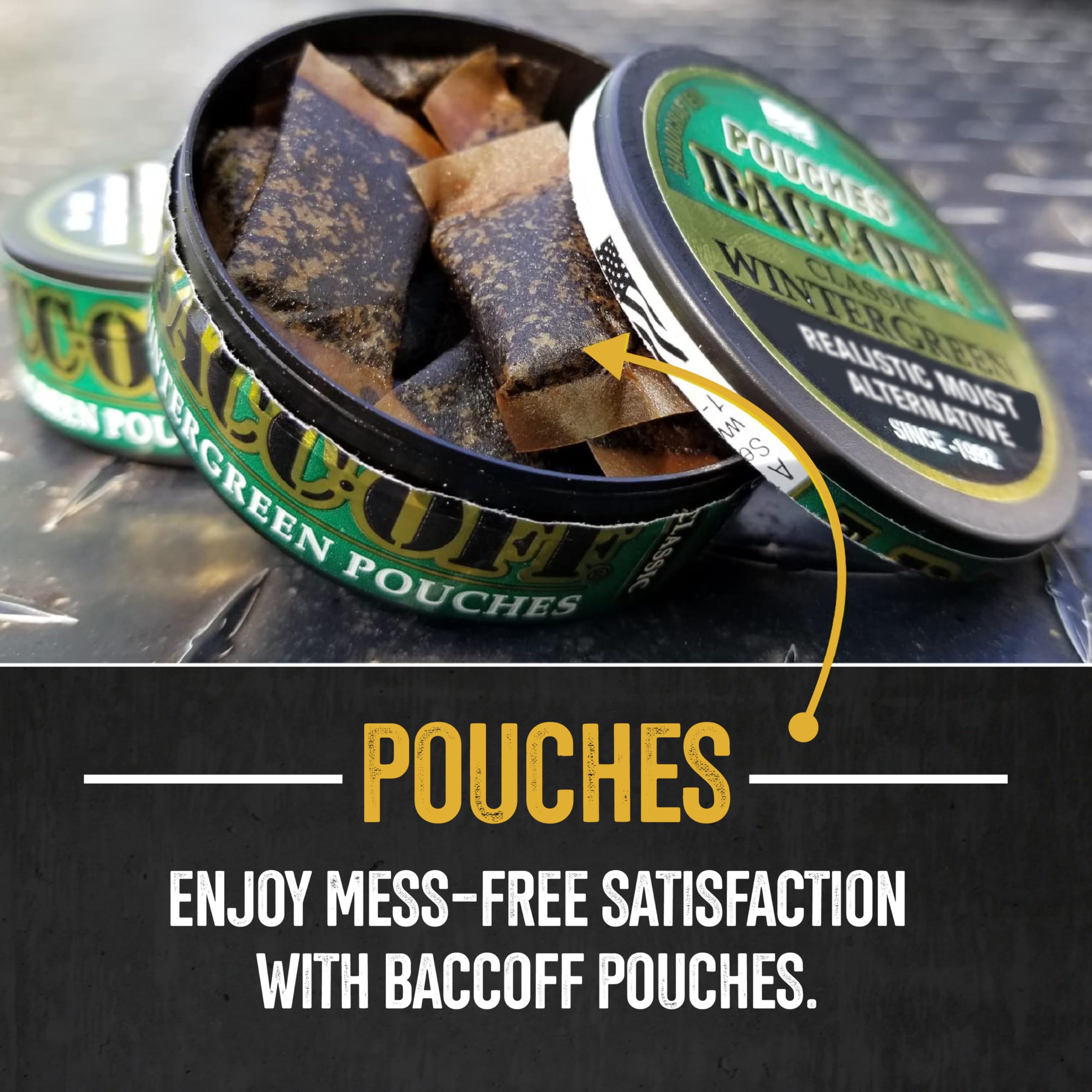 BACC OFF Wintergreen Pouches open pouch ready to savor salty flavor.