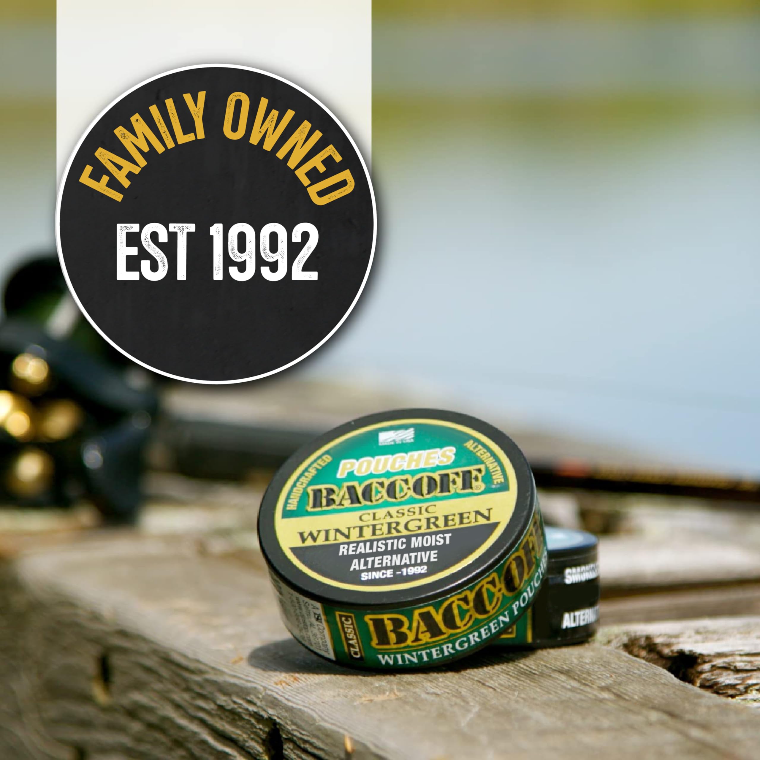 BACC OFF Wintergreen Pouches texture close-up suggests premium food-grade packaging.