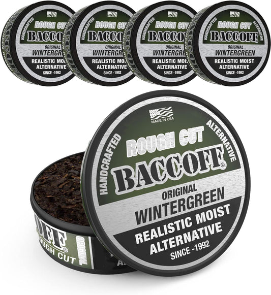 BACC OFF Wintergreen Rough Cut can, mild, refreshing flavor for quick enjoyment