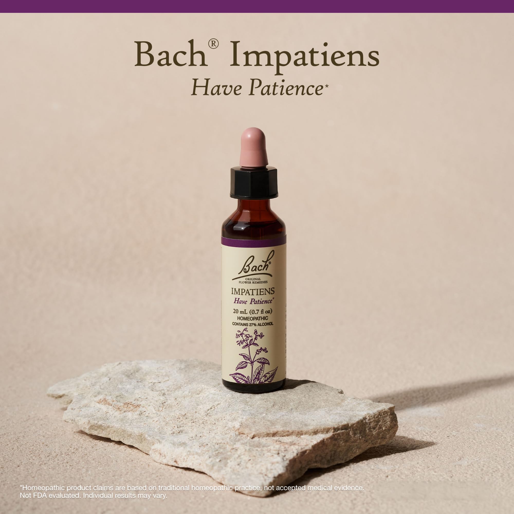 Label close-up showing flower essence origin and Bach heritage.