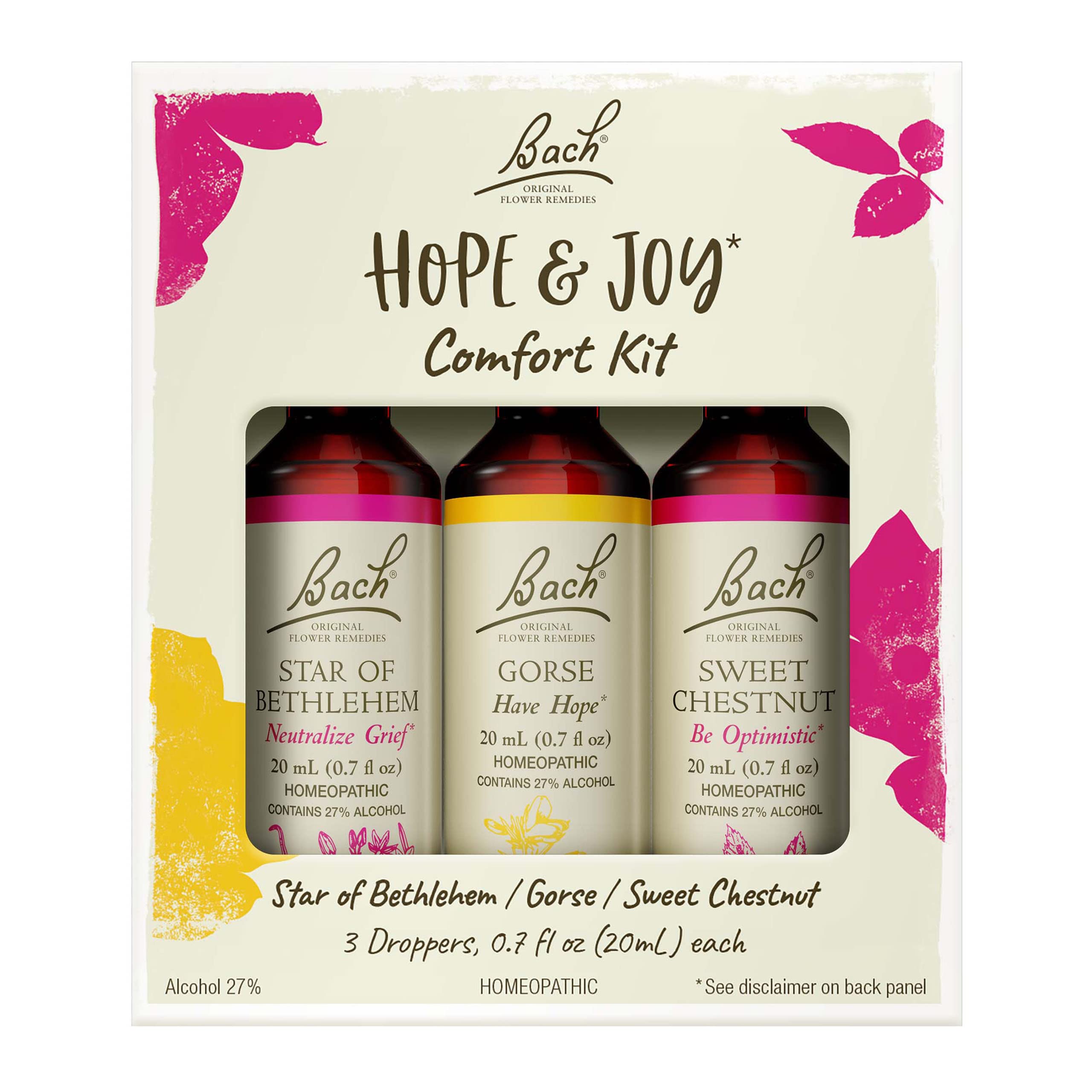 Bach Original Flower Remedies Hope Joy Kit bottle illustrates calming daily use
