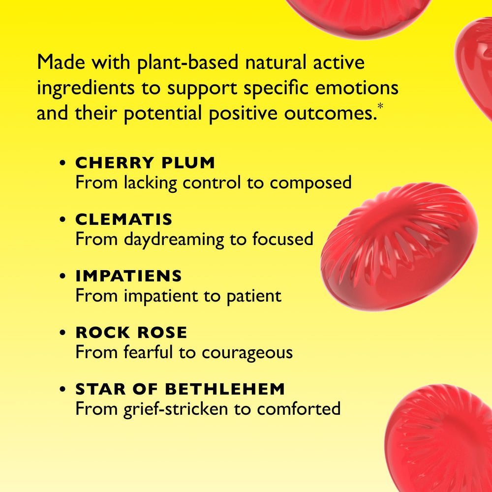 Bach RESCUE Pastilles vegan natural ingredients label close-up.