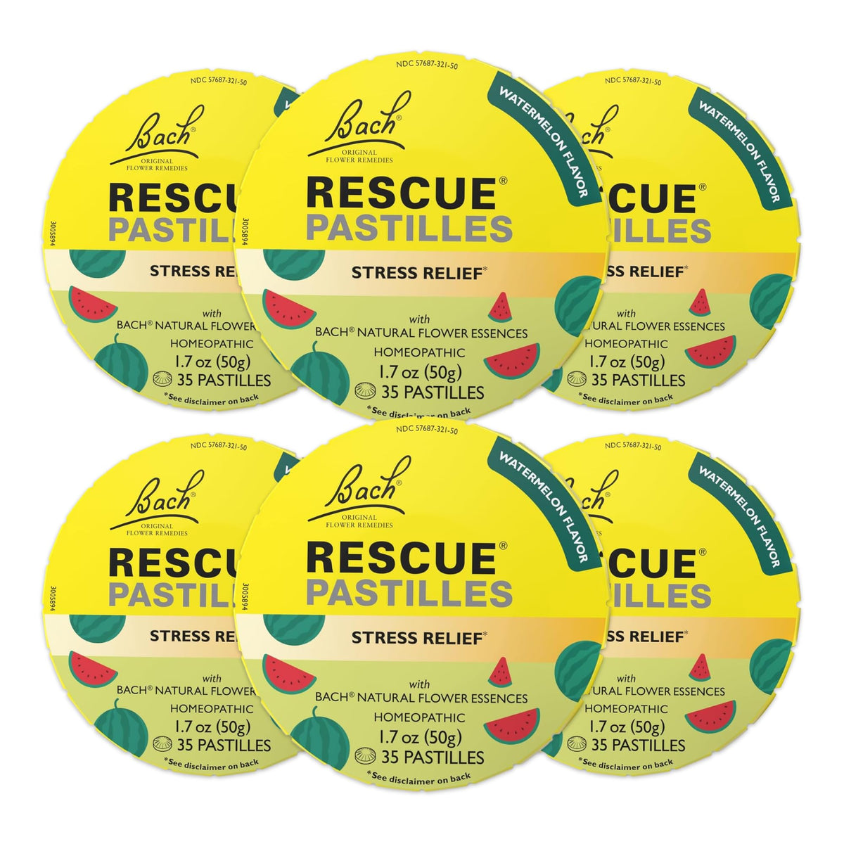 Bach RESCUE Pastilles Watermelon tin for quick on-the-go stress relief.