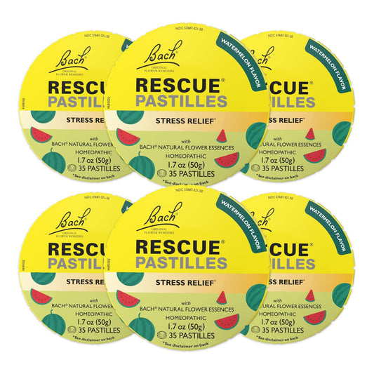 Bach RESCUE Pastilles Watermelon tin for quick on-the-go stress relief.
