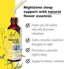 Bach Rescue Remedy yellow dropper beside sleep dropper for combined relief