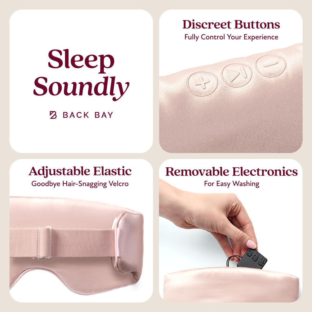 Back Bay Audio SilkSound white-noise-modes-eye-mask for ambient sound options.