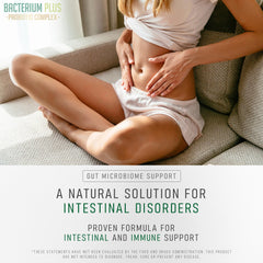BACTICURE Bacterium Plus capsules on countertop illustrating convenient daily intake