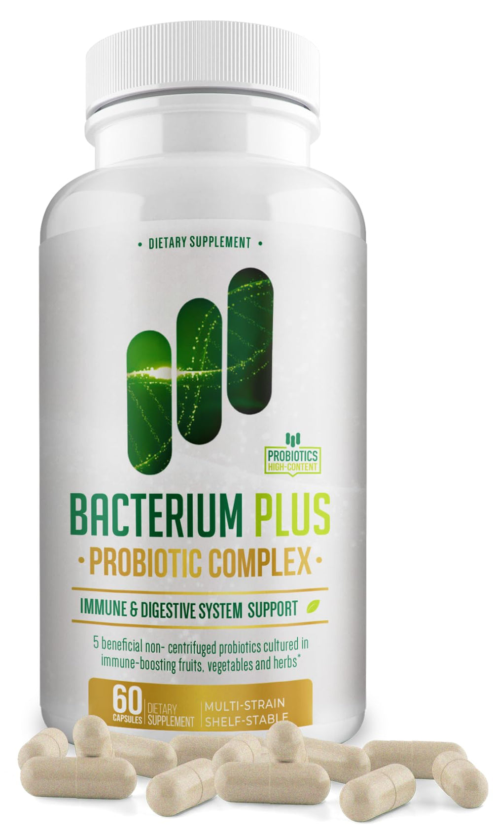 BACTICURE Bacterium Plus packaging displaying vegetarian capsules for gentle daily wellness