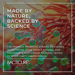 BACTICURE bottle label detail highlighting patented formula