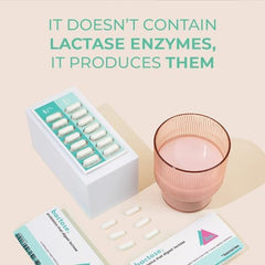 BACTOSE packaging and label focus on clarity and monthly use for dairy lovers.