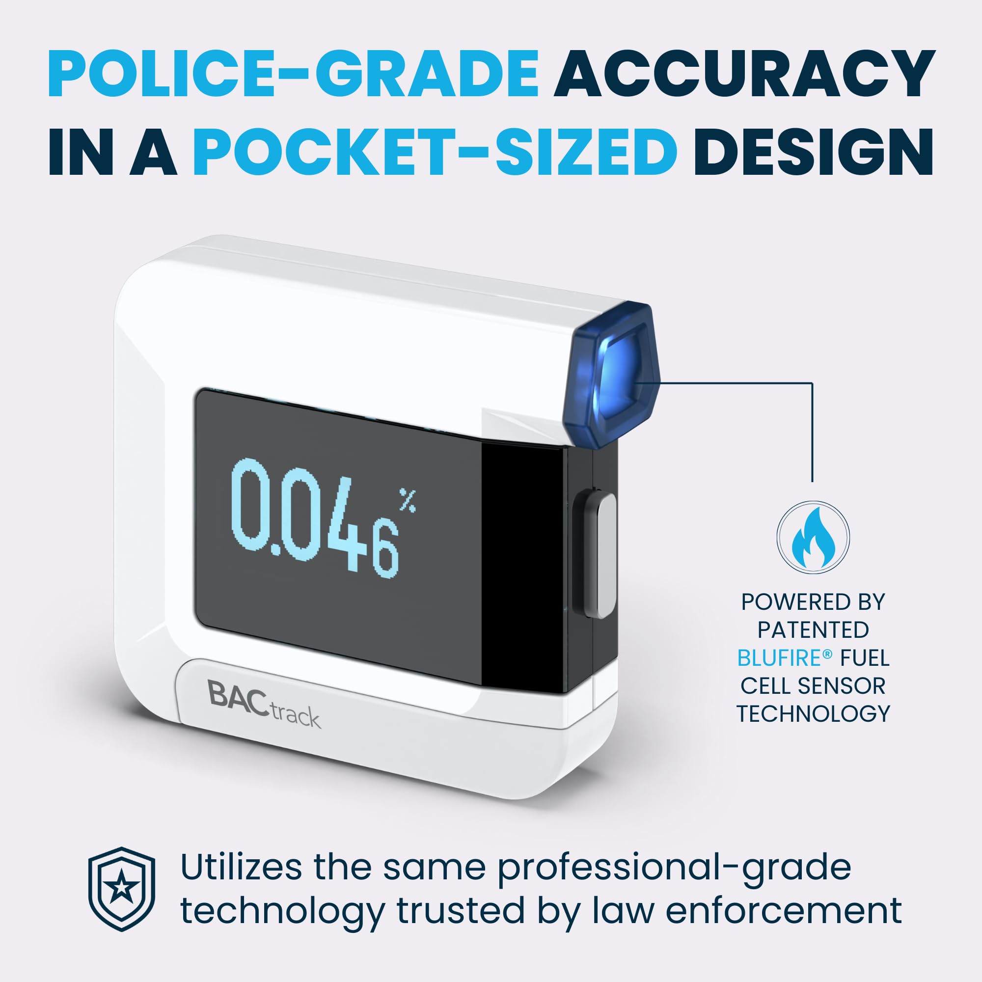 BACtrack C8 blue-lit display delivers quick, clear results.