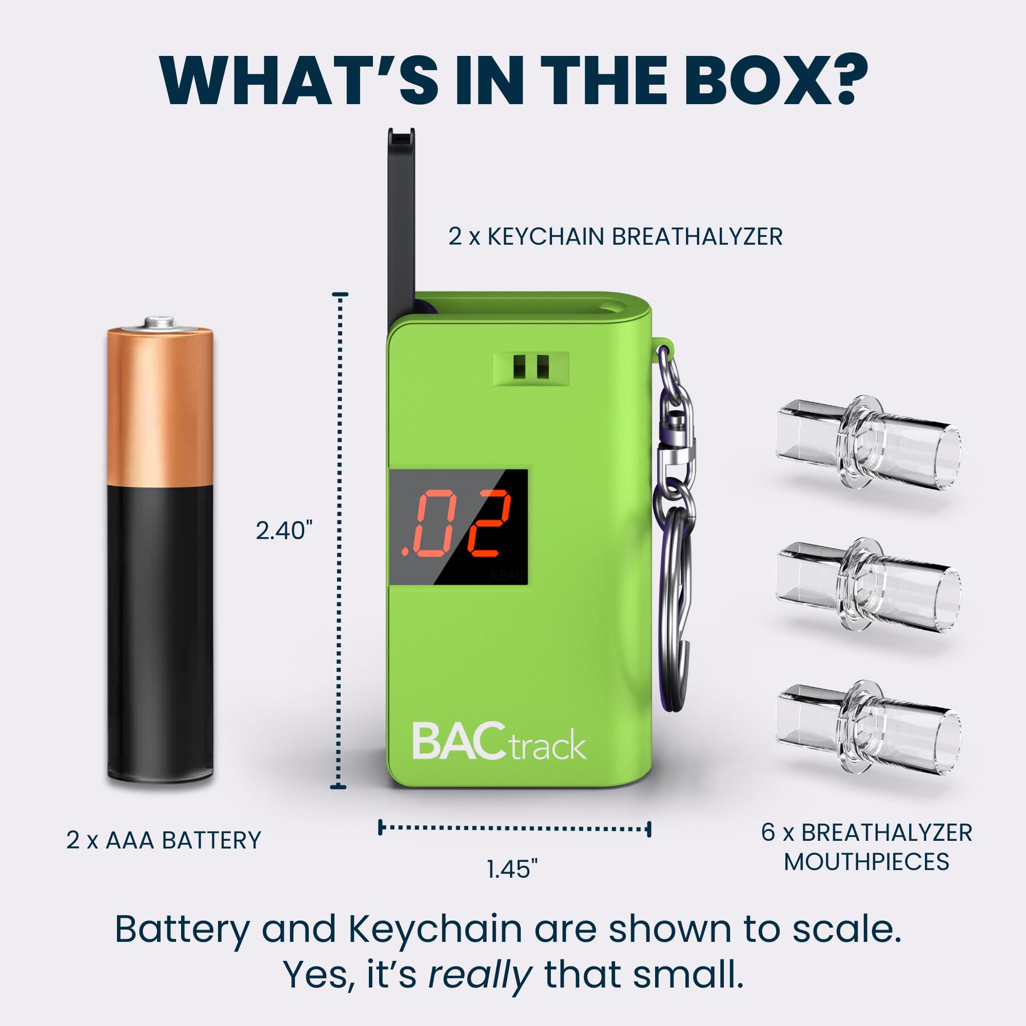 BACtrack keychain breathalyzer green keyring attachment suggests easy carry