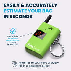 BACtrack keychain breathalyzer green side profile highlights slim pocket-friendly design for on-the-go checks