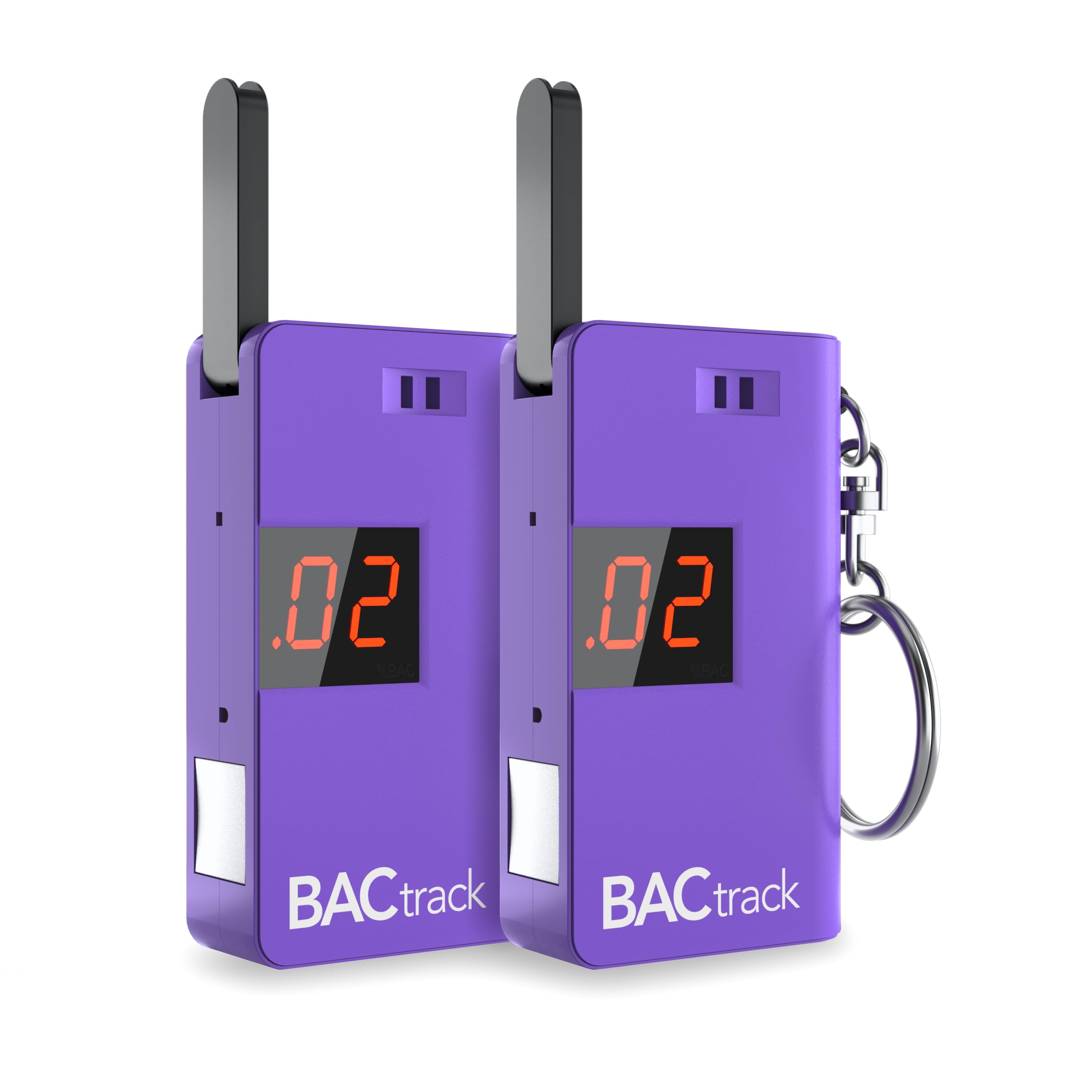 BACtrack Keychain Breathalyzer Purple 2-Pack, compact for discreet personal testing.