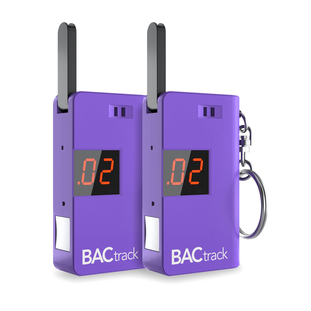 BACtrack Keychain Breathalyzer Purple 2-Pack, compact for discreet personal testing.