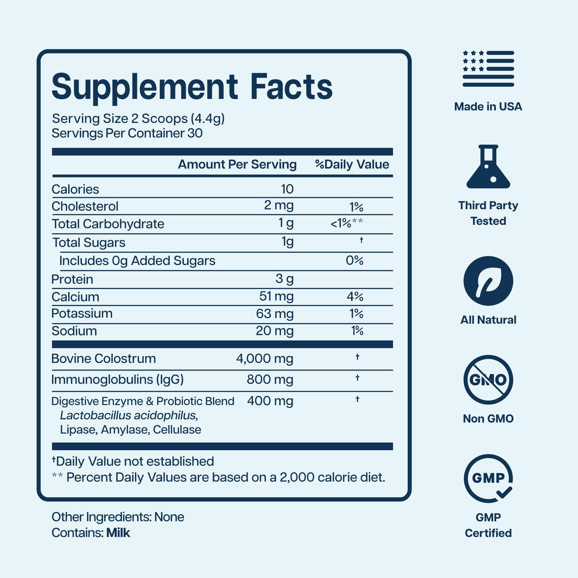 Baese Nutrition colostrum powder with neutral taste blends into beverages