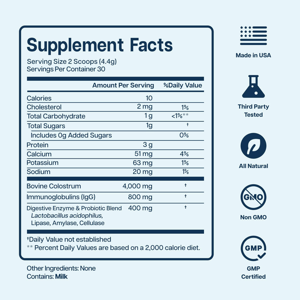 Baese Nutrition colostrum powder with neutral taste blends into beverages