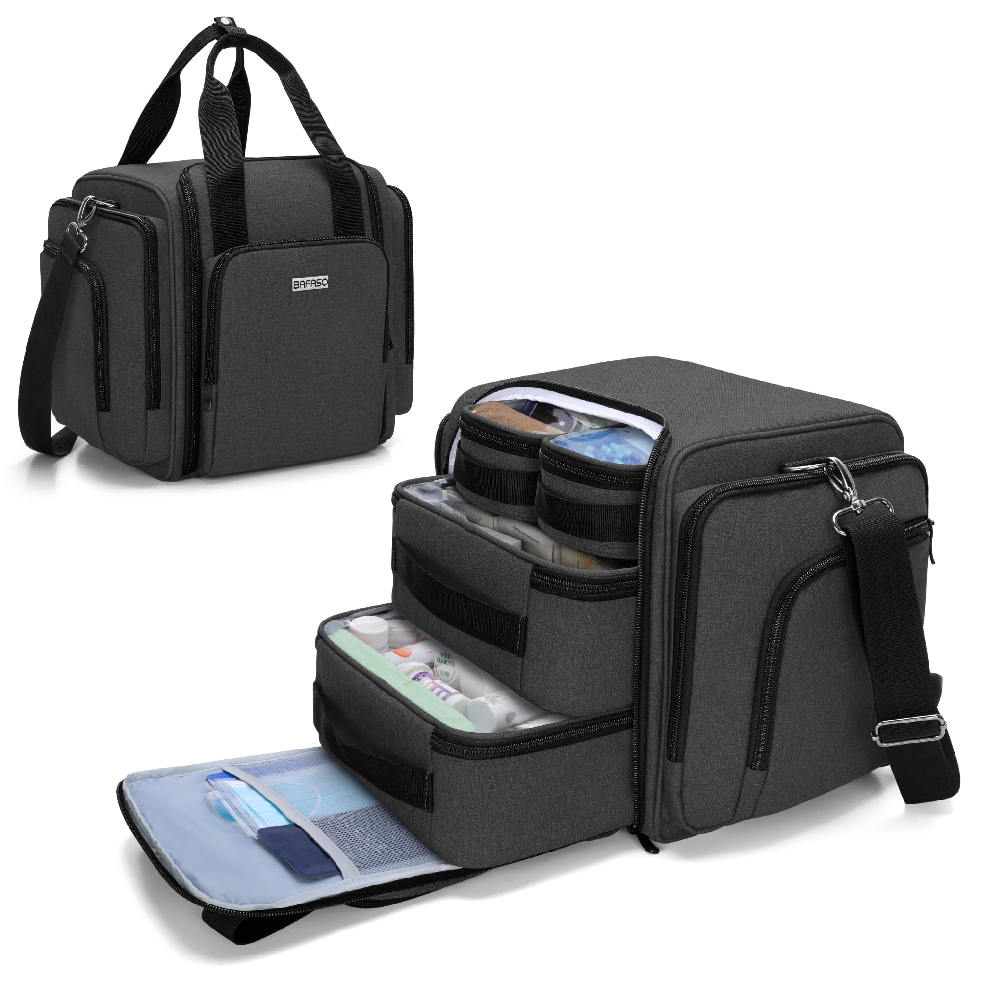 BAFASO large pill bottle organizer bag with removable pouches