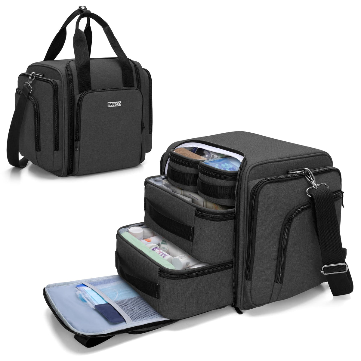 BAFASO large pill bottle organizer bag with removable pouches