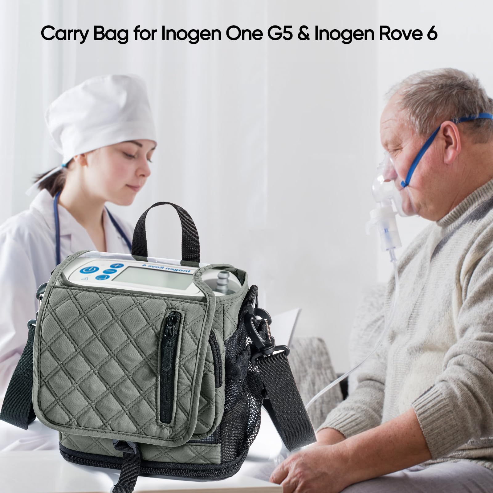 Compact 8 x 4.5 x 8.5 inch size tailored for Inogen One G5 and Rove 6 models.