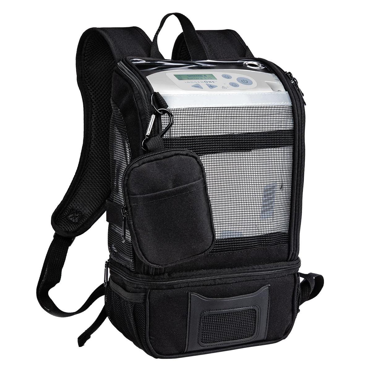 BAGSFY oxygen backpack top cover enabling quick access to Inogen One G5 controls