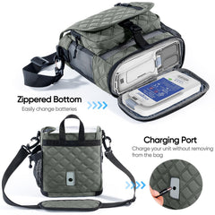 Smart storage layout with three pockets for accessories and batteries.