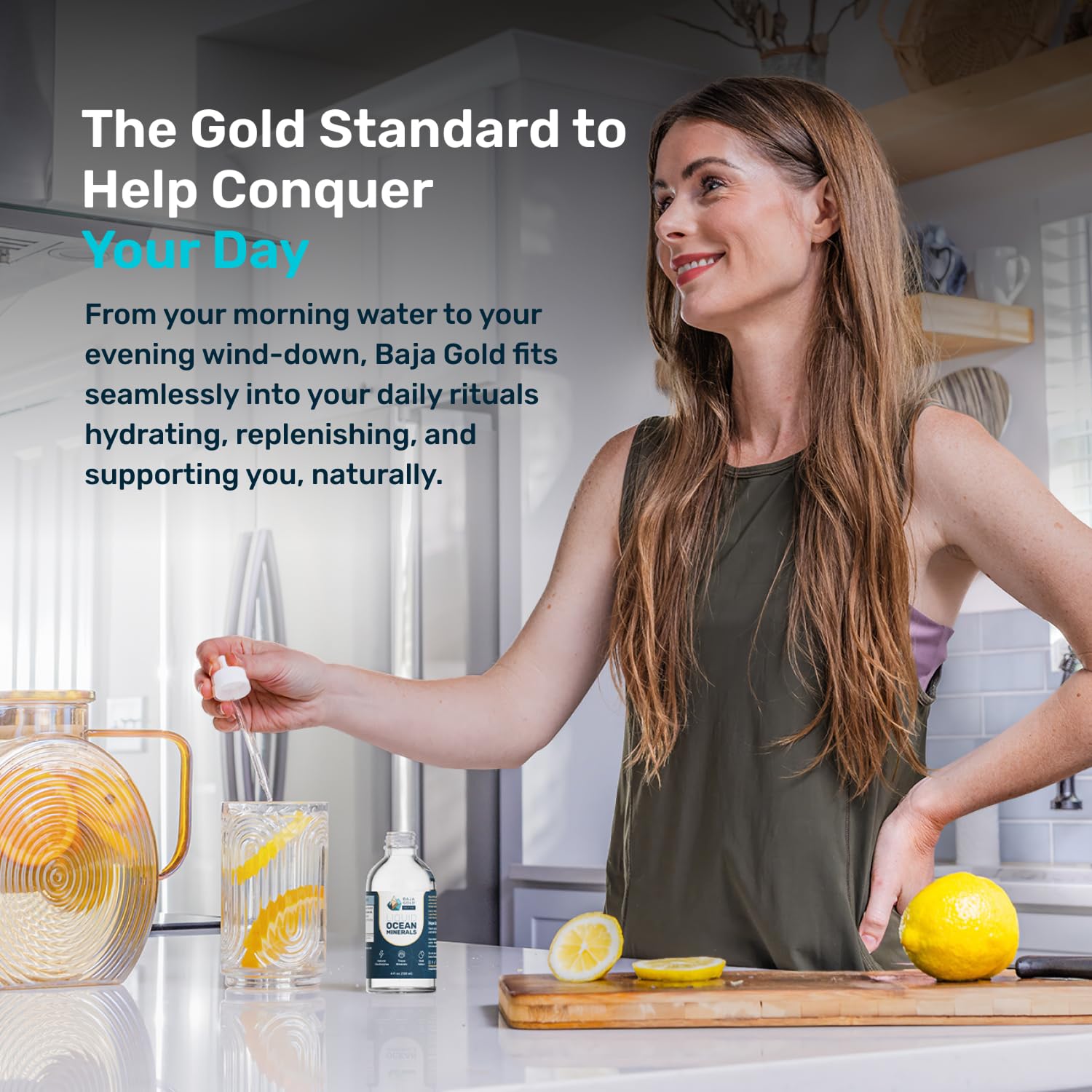 Measuring dropper with Baja Gold mineral drops for precise dosing