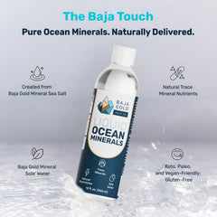 Baja Gold mineral-rich water in a glass shows a subtle mineral glow.