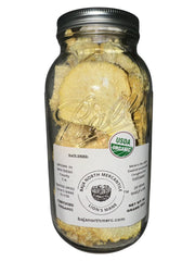 Baja North Mercantile Lions Mane slices jar closeup, premium freeze-dried texture for quick powder use.