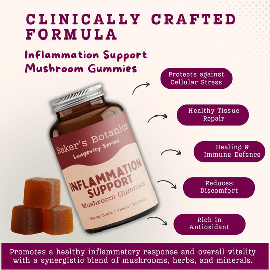 Baker's Botanics Longevity Gummies peach closeup highlighting flavorful daily wellness.