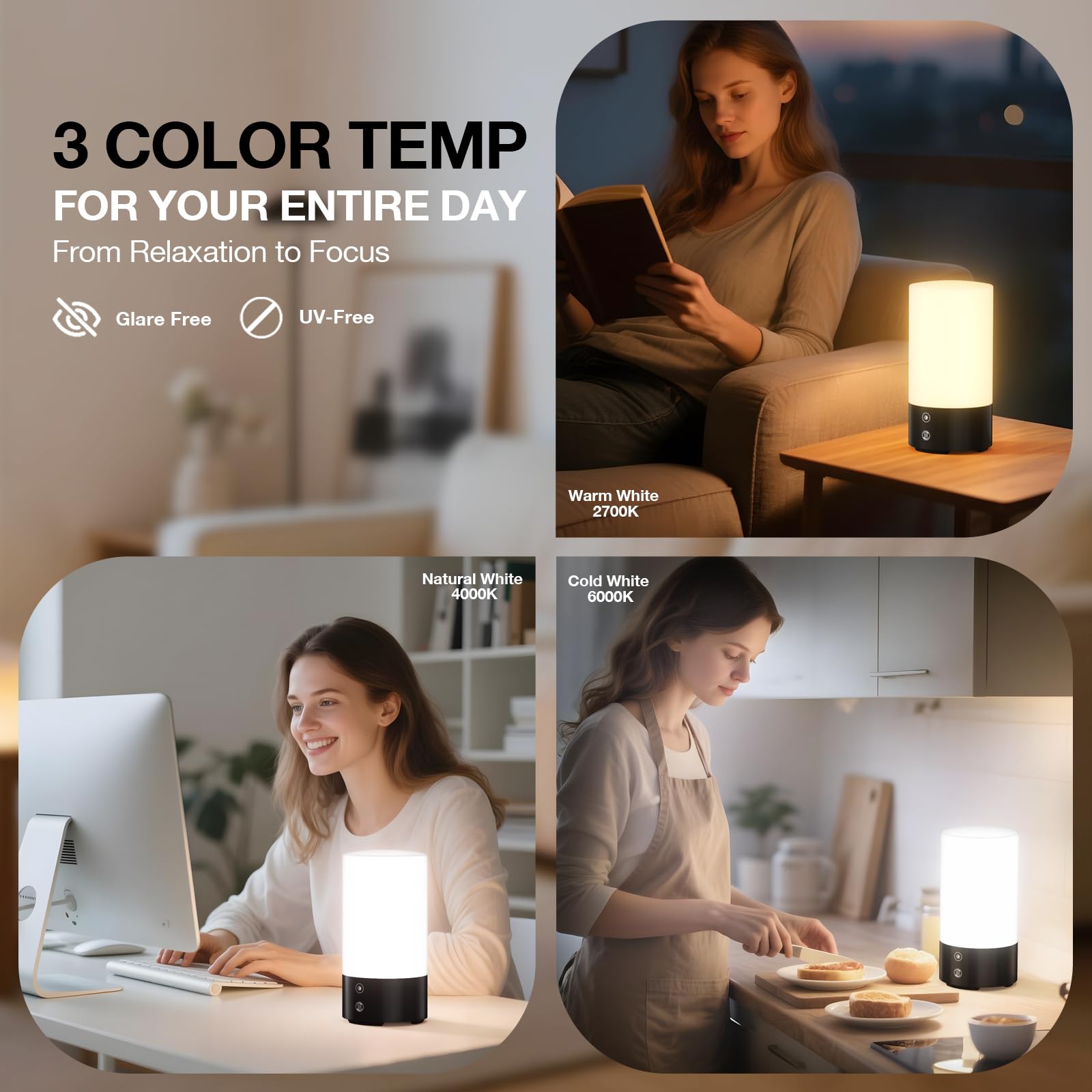 Bakzon lamp demonstrates warm, neutral, and cool temperature options