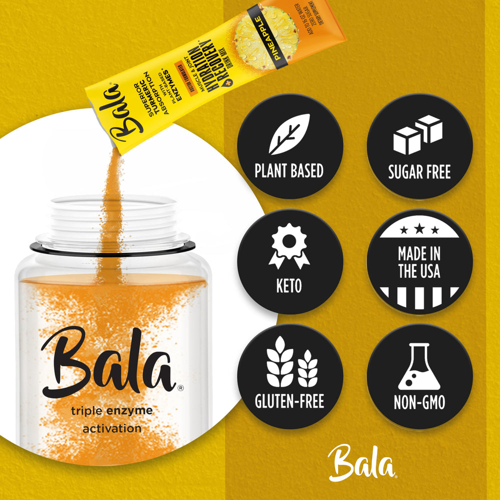 BALA gym-ready pack image shows active use for quick electrolyte hydration