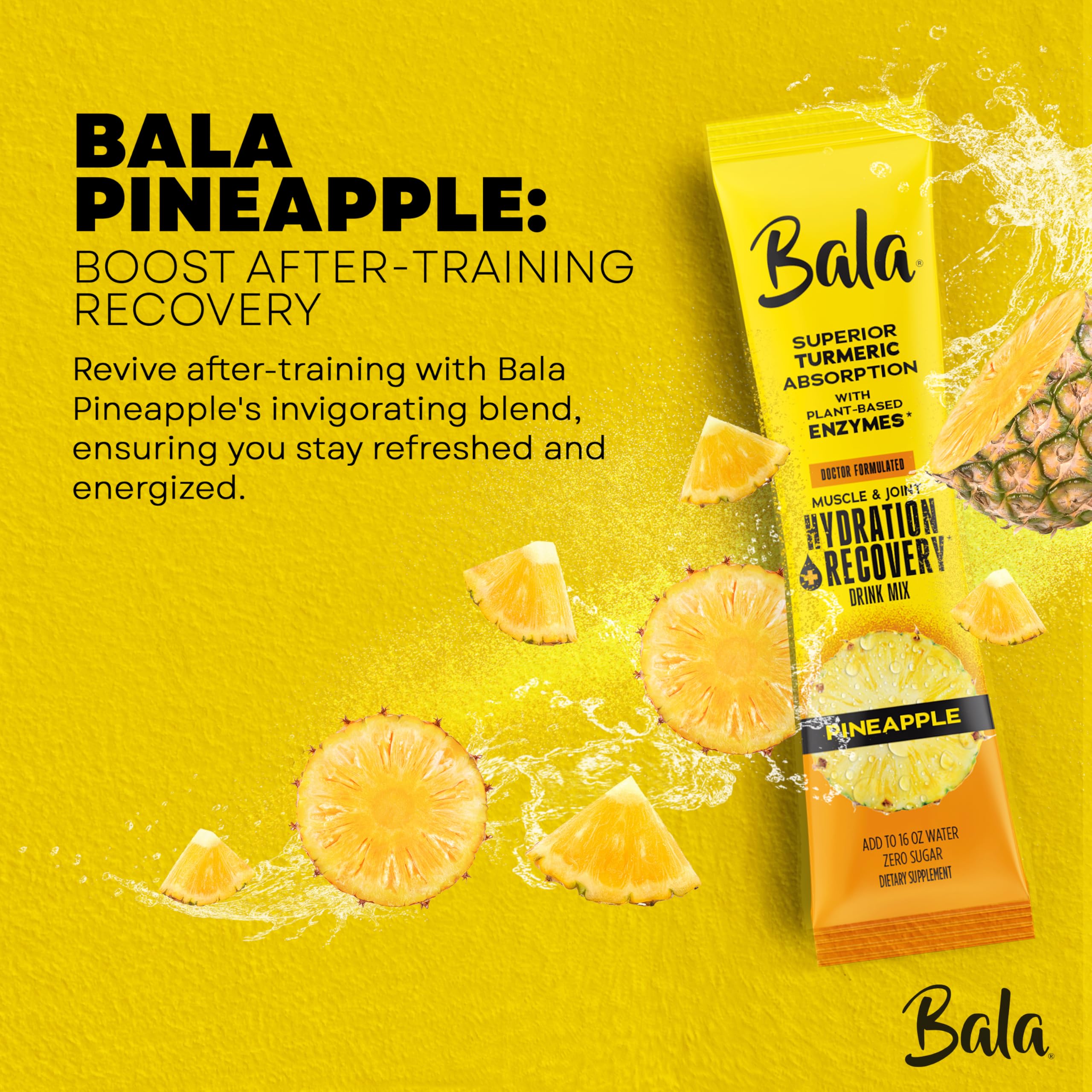BALA enzyme hydration pineapple glass boost, sugar-free tropical refreshment
