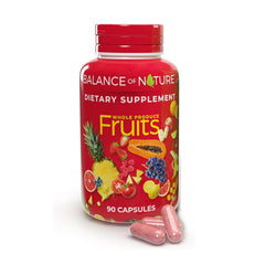 Balance of Nature Fruits supplement bottle front for convenient daily use.