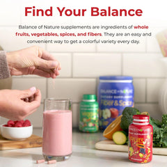Balance of Nature bundle offer image presents Fruits with Veggies and Fiber & Spice.