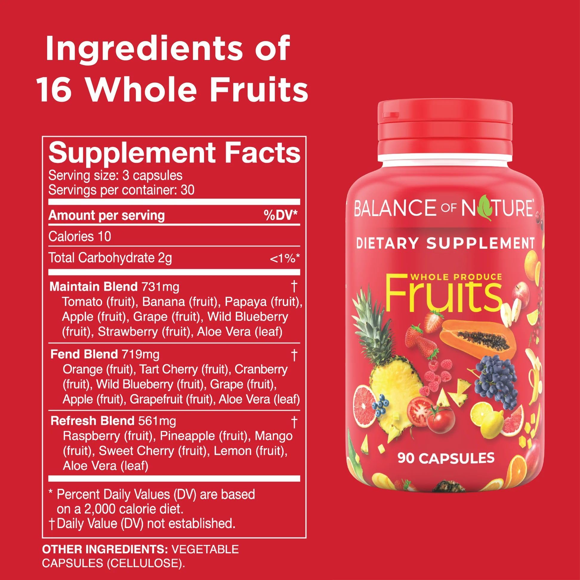 Balance of Nature fruits ingredients blend highlights natural fruit sources.