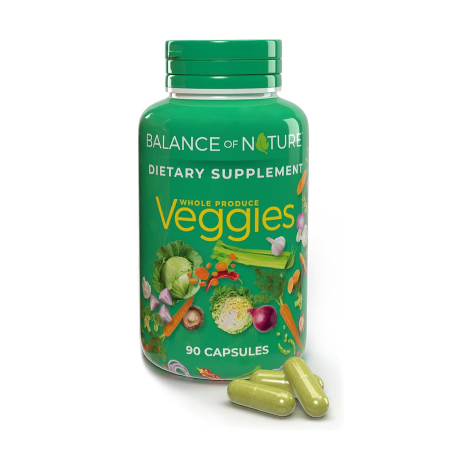 Balance of Nature Veggies bottle label for easy daily use.